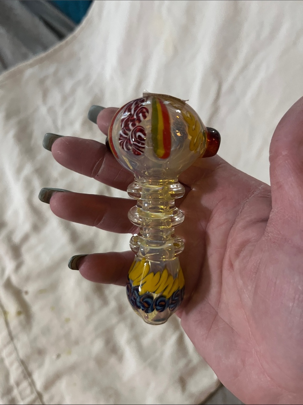 Hand-Blown Glass Spoon Piece  with Yellow & Multicolor Accents - Picture 3 of 3
